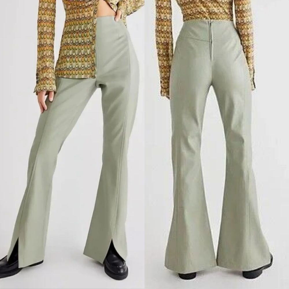 🆕️ We The Free Real Deal Slit Front Flare Vegan Leather High Rise Pant Green
